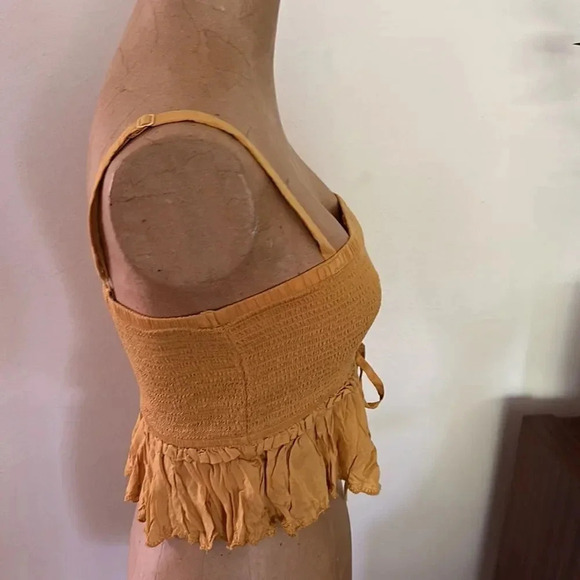 Wilfred / La Boheme sz M modal mustard color crop tank ruffle adjustable ruched - Picture 4 of 7
